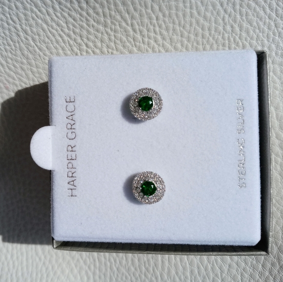 Sterling silver lab created Emerald CZ earrings - Picture 12 of 12